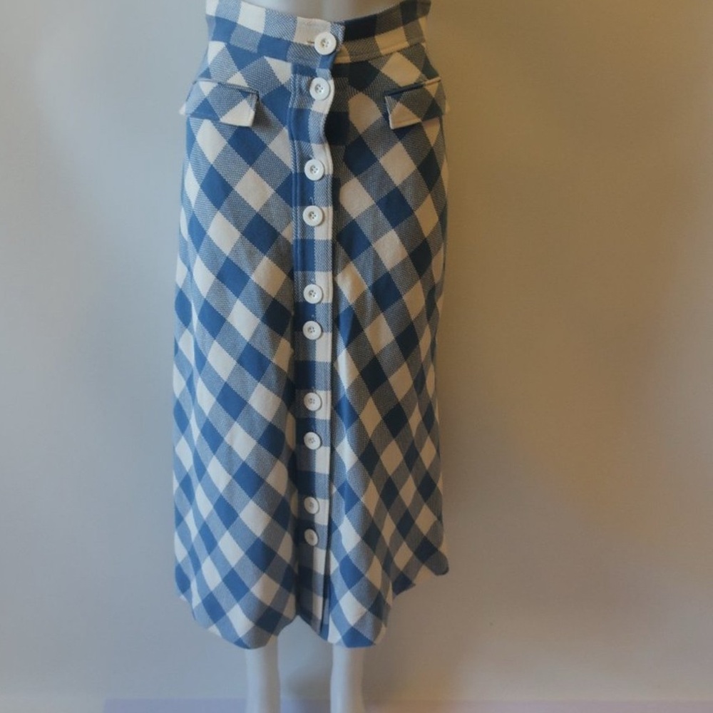 Pearl Blue and White Plaid Button-Down Skirt S by Lela Rose
